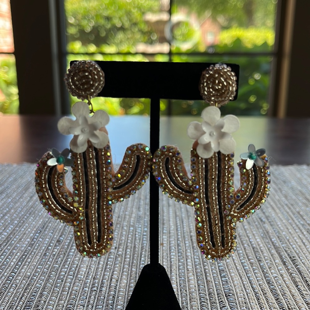Beaded Cactus Shaped Earrings